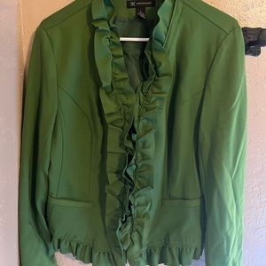 Ruffle zip green jacket